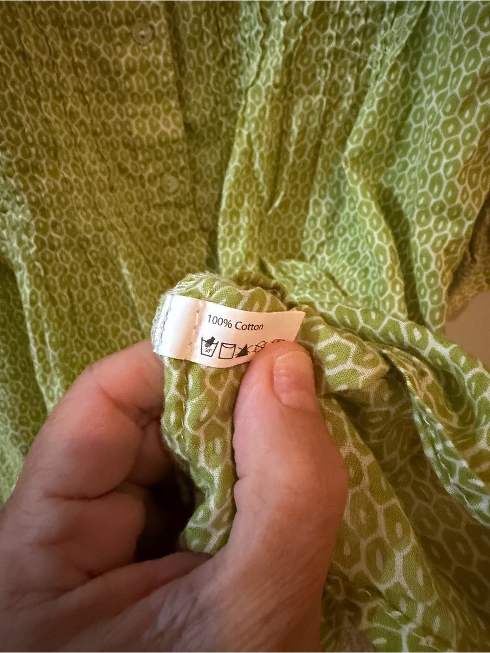 Rock Flower Paper Women’s Small Green Geometric 3/4 Sleeve Button Down Shirt - Picture 3 of 4